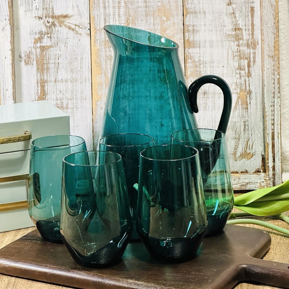 Kaj Franck Finland Teal Blue‎ Glass Pitcher Nuutajarvi Iittala Modern Minimalist - Picture 10 of 13